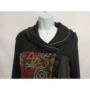 C Fait Pour Vous Size L EU 3 Long Sleeve Black Fall Print Coat Dress Knit...